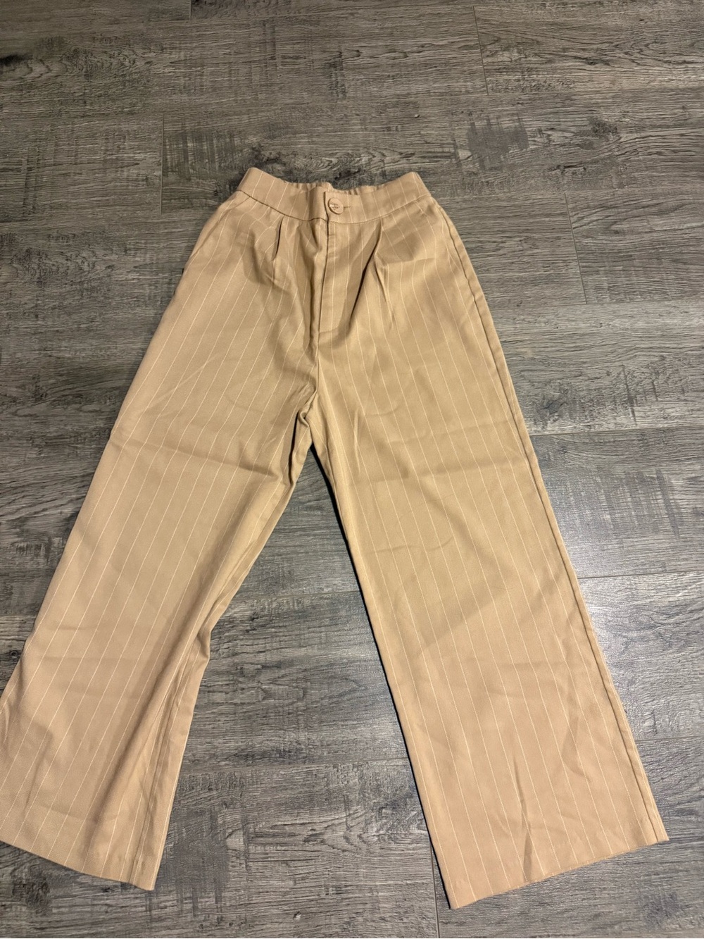 Womens Tan Pinstripe Wide-Leg Pants
